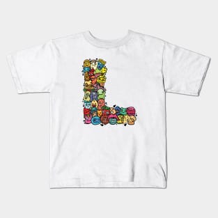Alphabet Monster Doodle Letter L Monogram Kids T-Shirt
